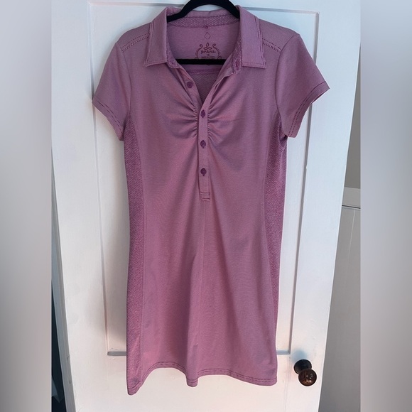 PrAna Collar Polo Shirt Dress Pink and white stripe Medium - Picture 1 of 6
